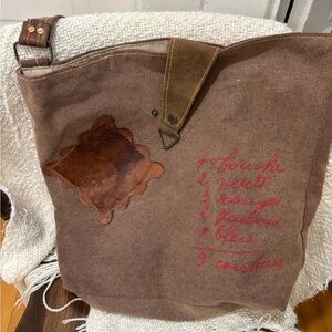 Brown Canvas Tote Bag with Leather Accents